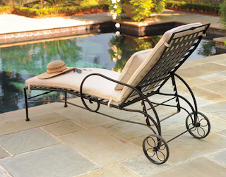 transat, en, fer, forge, chaise, longue